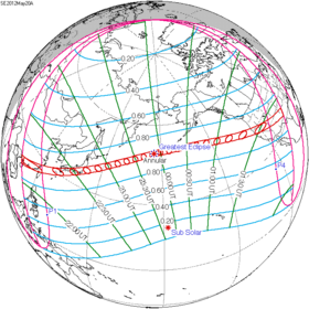 Carte de l'éclipse générale.