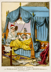 Satirical caricature referencing The Taming of the Shrew, by Charles Williams (restored by Adam Cuerden)