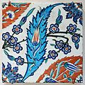 Tile with saz leaves, tulips and prunus flowers, third quarter 16th century