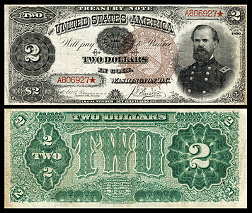 Two-dollar Treasury Note from the series of 1890, by the Bureau of Engraving and Printing