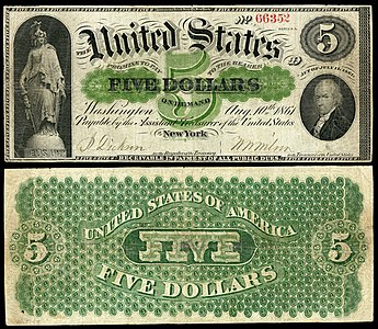 Five-dollar banknote of the Demand Notes, by the American Banknote Company