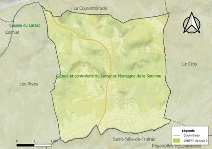 Carte de la ZNIEFF de type 2 sur la commune.