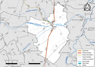 Carte hydrographique et des infrastructures de transport de la commune.