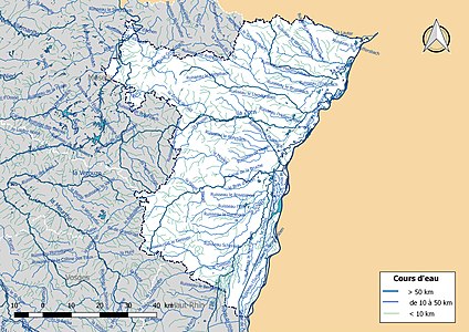 Carte de l'ensemble du réseau hydrographique du Bas-Rhin.