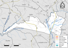 Carte en couleur présentant le réseau hydrographique de la commune