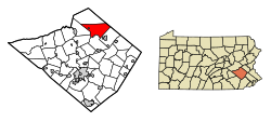 Location of Greenwich Township in Berks County, Pennsylvania (left) and of Berks County in Pennsylvania (right)
