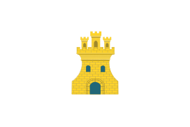 Bordura cosida de gules con ocho torres del homenaje de color oro