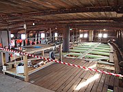 Interior preservation works, upper deck, view towards stern. 6 May 2018