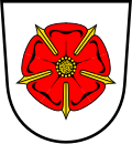 Coat of arms of Lippe: Argent, a rose Gules barbed and seeded Or