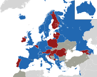 Um mapa colorido dos países da Europa