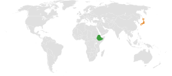 EthiopiaとJapanの位置を示した地図