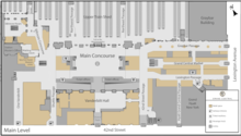 A diagram of the terminal's main level rooms