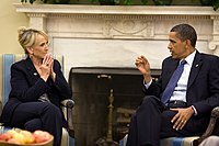 Arizona Governor Jan Brewer meeting with President Barack Obama in June 2010 in the wake of SB 1070, to discuss immigration and border security issues