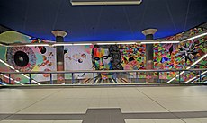 Interior of the station with artworks