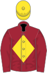 Maroon, yellow diamond on body and cap