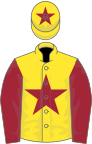 Yellow, maroon star, sleeves and star on cap