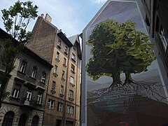 Two-oaks mural in Budapest, symbolizing Polish-Hungarian friendship