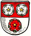 Gemeinde Oberroning Geteilt von Rot und Silber mit drei zwei zu eins gestellten heraldischen Rosen mit goldenen Butzen in verwechselten Farben.