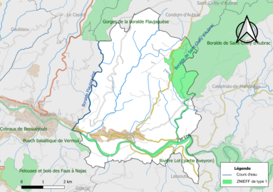 Carte des ZNIEFF de type 1 de la commune.