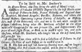 Announcement of art sale at John Smibert's house, Queen Street, Boston, 1735