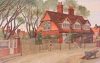 7 Queen Anne's Gardens, probably by Henry Wilson for the watercolourist T. M. Rooke. Painting by Henry Marriott Paget, 1882