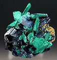 Malachite growing on weathered azurite