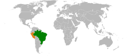 Map indicating locations of Brazil and Peru