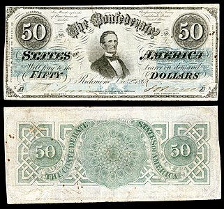 Fifty Confederate States dollar (T50), by Keatinge & Ball