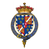 Arms of Sir Charles Somerset, 1st Earl of Worcester, KG, showing the arms of Beaufort with baton sinister, with escutcheon of pretence of Herbert, circumscribed by the Garter