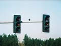 A photo of two 3M signals taken in Shelton, Washington, for the 3M article. In this view, off-axis from the intended viewing area, the signals appear to be "off" or "invisible" during daylight hours to avoid confusion. At night, a faint glow is present when viewing them off-axis.