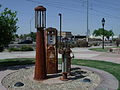 Gasoline pumps once used at the historic Morcomb's Service Station in Glendale, Arizona. Included is a 1918 Visi Bowl pump (left)