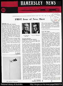 Front cover of first edition of Hamersley News