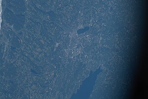 The Syracuse area at 8:28:52 AM EDT on July 3, 2022, taken during Expedition 67 of the International Space Station. North is oriented to the right.