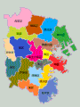 요코하마시의 18개구와 관련된 색 분류 지도