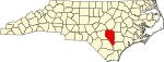 Mapa de Carolina del Norte con la ubicación del condado de Sampson