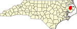 Mapa de Carolina del Norte con la ubicación del condado de Tyrrell