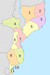 خريطة موزمبيق مع المحافظات مرقمه كما في الجدول