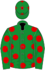 Green, red spots, green sleeves, red spots, green cap, red stars