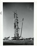 Rocket being Lifted onto the Launch Structure to be Prepared for Launch at the Wallops Island Launch Area in Virginia, 1961