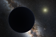 Artist's impression of Planet Nine eclipsing the central Milky Way, with the Sun in the distance