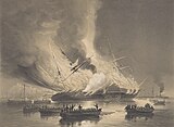 The Burning of the United States steam frigate Missouri at Gibraltar, 1843