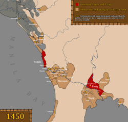 Tondo, Pasig, and other barangays under the influence of Dayang Kalangitan of Pasig in c.1450.