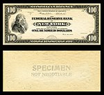 $100 FRBN (1915) proof depicting Benjamin Franklin. Large-size $100 FRBN were never issued. FRB New York.