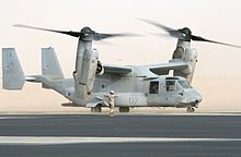 A MV-22B Osprey of the type which has been operated by the United States Marines from Ahmad al-Jaber Air Base.