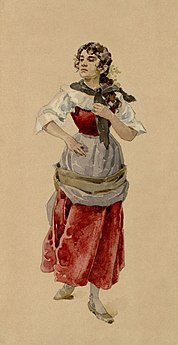 Costume design for Wally (Act I), from Catalani's opera La Wally. Art by Adolf Hohenstein restored by Adam Cuerden