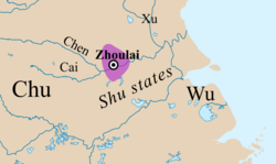 Zhoulai in the early 7th century BC. Borders are approximate.