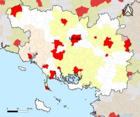 Localisation de l'aire d'attraction de Moréac dans le département du Morbihan.