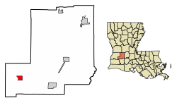 Location of Reeves in Allen Parish, Louisiana.