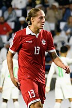 Felix Michel Melki, wearing a red Lebanon shirt, during a football game