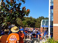 The Gator Walk at former site of Fleming Field in 2019, Ben Hill Griffin Stadium on right